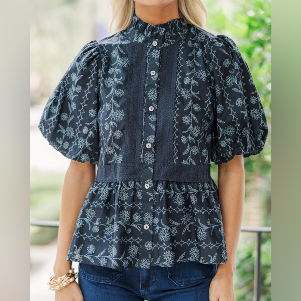 Navy Floral Peplum Blouse Blouse